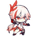  1girl :o bad_source breasts chibi chinese_clothes fighting_stance fu_hua fu_hua_(phoenix) gloves honkai_(series) honkai_impact_3rd long_hair long_sleeves low_ponytail multicolored_hair official_art open_mouth red_eyes red_gloves small_breasts solo streaked_hair v-shaped_eyebrows white_hair 