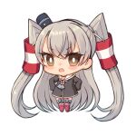  1girl absurdres amatsukaze_(kancolle) brown_dress brown_eyes chibi commentary dress garter_straps grey_hair grey_neckerchief hair_tubes hat highres kantai_collection lifebuoy_ornament long_hair mini_hat neckerchief red_thighhighs sailor_dress short_dress silica_(silica_silylate) simple_background smokestack_hair_ornament solo thigh-highs two_side_up very_long_hair white_background 