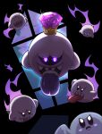  black_eyes blue_eyes blush_stickers boo_(mario) commentary_request copy_ability crown dark gem ghost ghost_kirby glowing glowing_eyes highres king_boo kirby kirby_(series) looking_at_viewer luigi&#039;s_mansion no_humans odd_one_out open_mouth poyo_party shaded_face sharp_teeth smile super_mario_bros. teeth tongue tongue_out violet_eyes window 