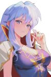  1girl ahonoko breasts cape collar commission commissioner_upload fire_emblem fire_emblem:_genealogy_of_the_holy_war hair_down hair_twirling ishtar_(fire_emblem) ishtar_(fire_emblem)_(echoing_thunder) official_alternate_costume purple_hair violet_eyes 