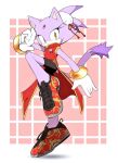  1girl animal_ears bike_shorts blaze_the_cat bun_cover cat_ears cat_girl cat_tail chinese_clothes eyelashes forehead_jewel furry furry_female gloves looking_at_viewer ponytail posojo123 purple_footwear shoes sneakers sonic_(series) tail white_gloves yellow_eyes 