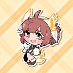  1girl absurdres animal_ears belt blue_shirt chibi cowlick fire_emblem fire_emblem_heroes franchuscooo frilled_sleeves frills grey_eyes highres long_sleeves maid_headdress pink_hair ratatoskr_(fire_emblem) shirt squirrel_ears squirrel_girl squirrel_tail tail 