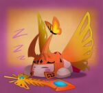 bug butterfly closed_eyes closed_mouth commentary_request copy_ability gethoce highres kirby kirby_(series) kirby_and_the_forgotten_land morpho_knight morpho_knight_(butterfly) morpho_knight_(cosplay) morpho_knight_sword_kirby sleeping