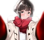  1girl furaggu_(frag_0416) highres kantai_collection meme myoukou_(kancolle) myoukou_kai_ni_(kancolle) pov pov_cheek_warming_(meme) scarf white_background 