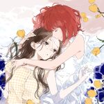  2girls brown_hair closed_eyes dress flower hand_on_another&#039;s_head hug kakmxxxny06 kono_koi_wo_hoshi_ni_wa_negawanai light_smile lying multiple_girls redhead water wet 