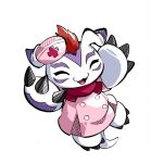  :3 :d ^_^ claws closed_eyes colored_skin cross digimon digimon_(creature) dress fangs gomamon hat no_humans nurse nurse_cap open_mouth pink_dress pink_headwear red_cross simple_background smile solo white_background white_skin white_tail youzaiyouzai112 