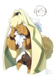  1other belt black_belt body_fur brown_fur covering_own_eyes curled_tail digimon digimon_(creature) floppy_ears furry hands_up highres rabbit simple_background symbareangoramon tied_ears twitter_username white_background white_fur yellow_fur yellow_tail youzaiyouzai112 