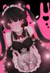 1girl black_hair blood blood_on_face bow bowtie breasts crazy highres holding holding_tray jirai_kei maid medium_breasts original tray twintails xox_755nya yandere