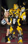  blonde_hair bow bumblebee cosplay couple kagamine_rin photo shorts transformers vocaloid yellow 