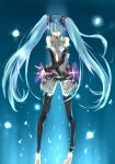  absurdres aqua_eyes aqua_hair bad_id barefoot breast_squeeze breasts bridal_gauntlets hatsune_miku hatsune_miku_(append) highres long_hair miku_append necktie open_mouth solo thigh-highs thighhighs twintails very_long_hair viral_(fortis) vocaloid vocaloid_append 