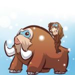  =_= androgynous blush_stickers brown_hair goggles hitec long_hair mamoswine mittens moemon open_mouth personification pokemon pokemon_(creature) pokemon_(game) pokemon_dppt riding snowing solo tusks 