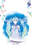  blue_eyes blue_hair dress girl hatsune_miku long_hair necktie open_mouth solo twintails very_long_hair vocaloid white 