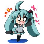  :d ahoge chibi detached_sleeves eromame green_hair hatsune_miku long_hair lowres o_o open_mouth smile solo thighhighs twintails very_long_hair vocaloid 