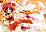  adapted_costume armpits bow breasts brown_hair cleavage cloud detached_sleeves dress fan hair_bow hair_tubes hakurei_reimu porurin_(do-desho) red_eyes shrine sky smile solo torii touhou 