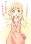  blue_eyes braid casual dekosuke foreshortening k-on! kotobuki_tsumugi long_hair reaching solo translated translation_request twin_braids 