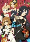  4girls akiyama_mio black_eyes black_hair blonde_hair blue_eyes brown_eyes brown_hair don&#039;t_say_&quot;lazy&quot; don&#039;t_say_lazy dress drumsticks guitar hirasawa_yui instrument k-on! keytar kotobuki_tsumugi long_hair multiple_girls pantyhose short_hair tainaka_ritsu ten-chan_(eternal_s) 