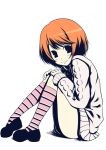  1girl brown_hair kinuhata_saiai kneehighs kouji_(campus_life) multicolored_legwear socks striped striped_socks sweater to_aru_kagaku_no_railgun to_aru_majutsu_no_index 