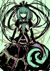  abstract colorful dark face frown gown green_hair highres kagiyama_hina no_nose pale_skin portrait solo touhou 