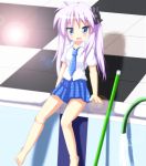  highres hiiragi_kagami hose lens_flare lucky_star mai_(t-5) mai_t-5 mop necktie pool poolside purple_hair school_uniform solo twintails water 