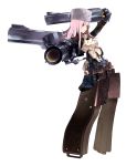  gun handgun hat highres original pink_eyes pink_hair revolver simple_background solo standing takekono weapon 