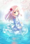  1girl blue_eyes cherry_blossoms dress long_hair original pink_hair ryoumoto_ken solo water 