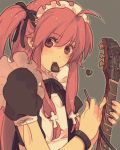  alternate_costume angel_beats! cross enmaided guitar instrument long_hair maid mouth_hold pink_eyes pink_hair plectrum solo twintails yaruse yui_(angel_beats!) 