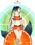 arancia black_hair food fruit karuta_shiki midriff orange original oversized_object solo twintails 