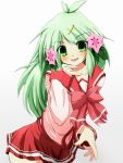  fang green_eyes green_hair personification pokemon rakkogawa_rinro school_uniform shaymin solo 