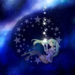  bad_id green_eyes green_hair hatsune_miku long_hair mirto sitting sky solo star star_(sky) starry_sky stella_place_(vocaloid) thigh-highs thighhighs twintails vocaloid 
