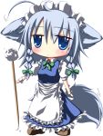  animal_ears blue_eyes braid chibi dog_ears dog_tail highres inu_sakuya izayoi_sakuya kemonomimi_mode lozelia maid maid_headdress mimikaki minigirl silver_hair solo tail touhou twin_braids 