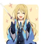  1girl closed_eyes hamayumiba_sou happy k-on! kotobuki_tsumugi parody solo sword weapon working!! 