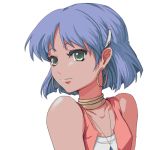  bare_shoulders blue_hair bob_cut dark_skin earrings fugiwara_nagato fushigi_no_umi_no_nadia green_eyes hair_ornament hairclip jewelry lowres nadia neck_ring necklace solo tubetop vest 