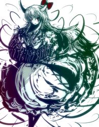  abstract bow colorful ex-keine f7(eiki) horns kamishirasawa_keine portrait red_eyes solo touhou very_long_hair 