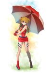  blonde_hair gloves legs miniskirt neon_genesis_evangelion plugsuit race_queen skirt solo souryuu_asuka_langley umbrella 