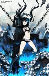  bikini_top black_hair black_rock_shooter black_rock_shooter_(character) blue_eyes boots chain front-tie_top gloves glowing_eye high_heels highres hot_pants long_hair navel penguin_caee shoes short_shorts shorts solo twintails 