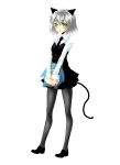  bad_id black_legwear cat_ears cat_tail green_eyes highres legs necktie pantyhose pizaya s_tanly sanya_v_litvyak short_hair silver_hair simple_background solo strike_witches tail 