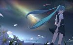  arms_behind_back cloud clouds eto flower grass hatsune_miku looking_back nebula night open_mouth sky smile solo star star_(sky) starry_sky vocaloid 