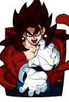  absurdres black_hair blue_eyes blue_sash body_fur dougi dragon_ball dragon_ball_heroes earrings gloves highres incoming_attack jewelry jiajiajiajiaa kamehameha_(dragon_ball) long_hair looking_at_viewer male_focus monkey_boy monkey_tail muscular muscular_male no_nipples open_mouth pectorals potara_earrings red_fur saiyan sash spiky_hair super_saiyan super_saiyan_4 tail time_patrol_(dragon_ball) vegetto vegetto_(xeno) 