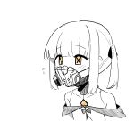  1girl absurdres aimpoleume bare_shoulders blue_archive blunt_bangs covered_mouth cropped_torso ein_(blue_archive) highres respirator sidelocks simple_background solo spot_color symbol-shaped_pupils upper_body white_background x-shaped_pupils yellow_eyes 