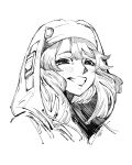 1girl absurdres androgyne_symbol blush bridget_(guilty_gear) female_focus grin guilty_gear guilty_gear_strive habit highres hood hood_up hooded_jacket jacket looking_at_viewer medium_hair mununununu smile