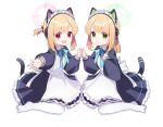  2girls blonde_hair blue_archive cawang highres maid midori_(blue_archive) midori_(maid)_(blue_archive) momoi_(blue_archive) momoi_(maid)_(blue_archive) multiple_girls official_alternate_costume siblings simple_background sisters twins white_background 