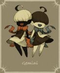  black_dress black_hair black_skin blue_bow blue_gloves bow bowtie colored_skin dress fang gemini_(zodiac) gloves large_bow maniani original polar_opposites red_bow red_gloves siblings skin_fang symmetry twins white_dress white_hair white_skin zodiac 