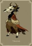  animal_skull cape fur-trimmed_cape fur_trim highres horns maniani original red_cape tail taurus_(symbol) taurus_(zodiac) yellow_eyes zodiac 