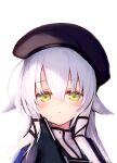  1girl altina_orion beret black_headwear blush coat eiyuu_densetsu grey_coat h.yasai hair_between_eyes hat highres long_hair looking_at_viewer parted_lips portrait sen_no_kiseki sen_no_kiseki_iii simple_background solo thors_military_academy_branch_campus_uniform white_background white_hair 