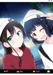 2girls bang_dream! black_hair blush green_eyes hanazono_tae looking_at_viewer photo pink_eyes street ushigome_rimi yasaka_shuu