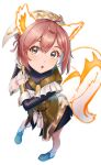 1girl aduti_momoyama animal_ears ankle_boots apron boots brown_hair cowlick fire_emblem fire_emblem_heroes frilled_apron frills glowing_ears glowing_tail gold_trim highres leather_belt maid_headdress ratatoskr_(fire_emblem) squirrel_ears squirrel_girl squirrel_tail tail white_wrist_cuffs 