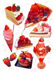  cherry chocolate_strawberry crepe food food_focus fruit highres ice_cream macaron miri_illust no_humans original strawberry tart_(food) tart_slice whipped_cream 