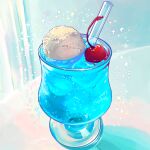  cherry cup drink drinking_glass drinking_straw food food_focus fruit highres ice_cream ice_cream_float miri_illust no_humans original soda 