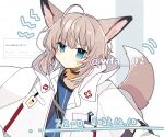  1girl ahoge animal_ears arknights black_choker blue_eyes blue_vest blush choker closed_mouth coat commentary_request fox_ears fox_girl fox_tail hood hooded_coat itsuki_02 lab_coat oripathy_lesion_(arknights) pink_hair request_inset short_hair solo sussurro_(arknights) tail upper_body vest white_coat 