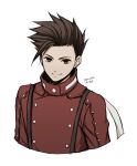  1boy brown_eyes brown_hair cropped_torso dated high_collar hiryuu_(kana_h) jacket lloyd_irving looking_at_viewer male_focus red_jacket short_hair signature simple_background smile solo spiky_hair suspenders tales_of_(series) tales_of_symphonia upper_body white_background 